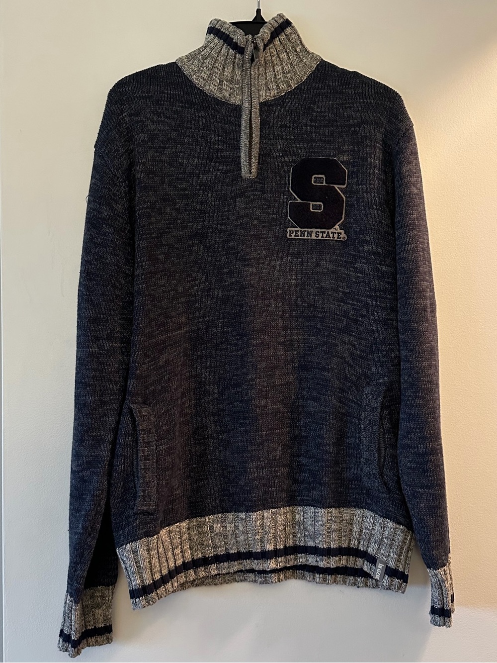 Penn State S Bruzer Cotton Navy/Grey Sweater 1/4 Zip Knit Mens Size Small NWT
